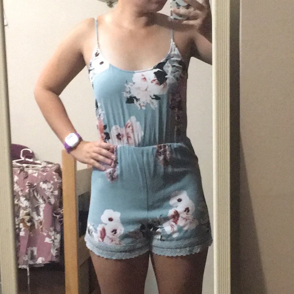 Adorable, light blue floral romper